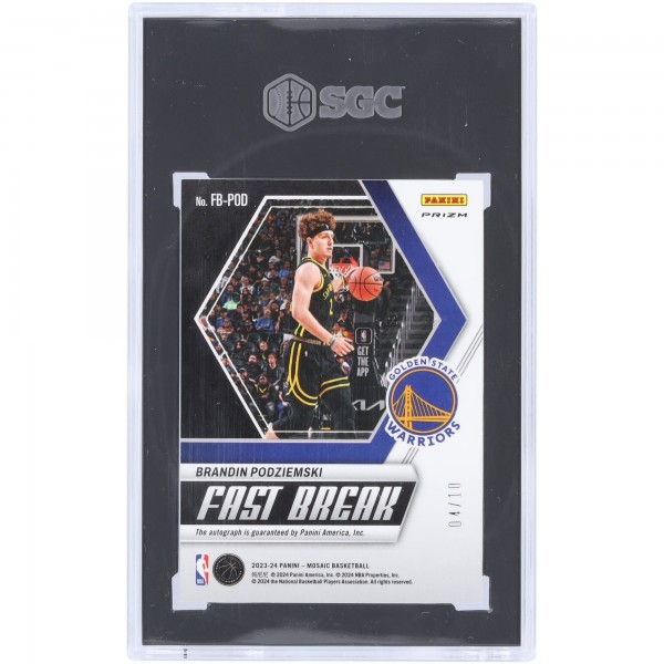 Brandin Podziemski Golden State Warriors Autographed 2023-24 Panini Mosaic Gold Prizm Fast Break #FB-POD #4/10 SGC Authenticated 9.5 Rookie Card