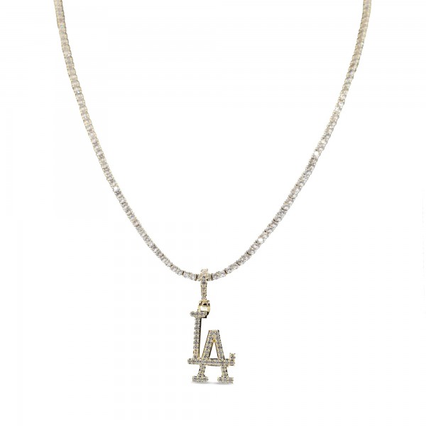 Los Angeles Dodgers GLD 18K Yellow Gold Logo Pendant & 20 Tennis Chain