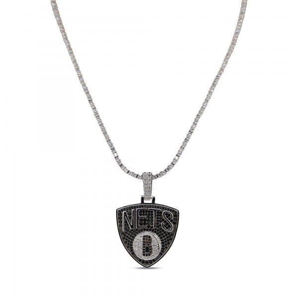 Brooklyn Nets The GLD Shop 14K White Gold Logo Pendant & 20 Tennis Chain