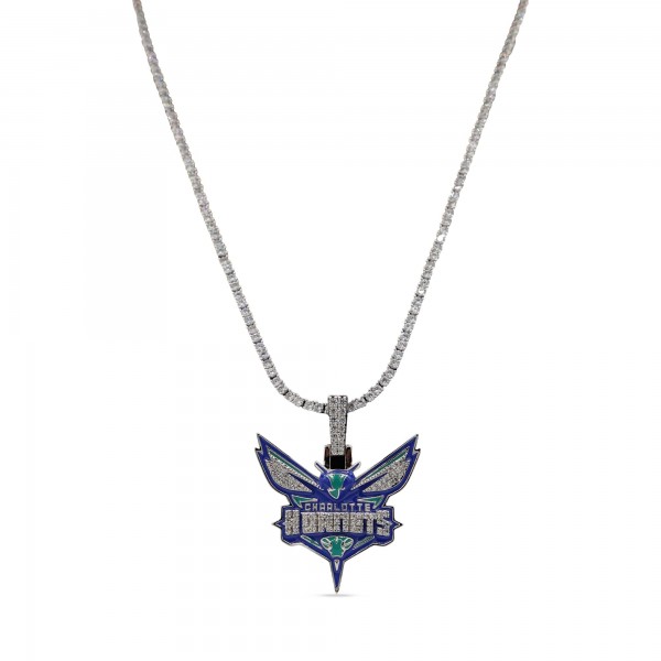 Charlotte Hornets GLD 14K White Gold Logo Pendant & 20 Tennis Chain
