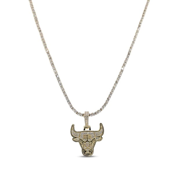 Chicago Bulls GLD 18K Yellow Gold Logo Pendant & 20 Tennis Chain