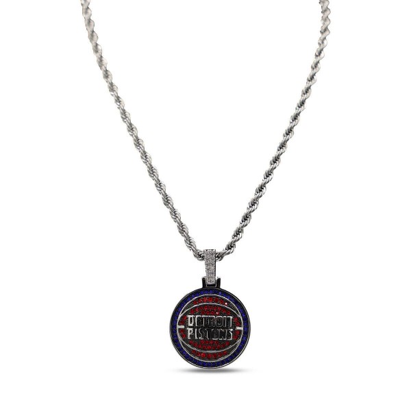Detroit Pistons GLD 14K White Gold Logo Pendant & 20 Tennis Chain