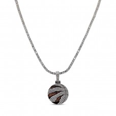Toronto Raptors GLD 14K White Gold Logo Pendant & 20 Tennis Chain