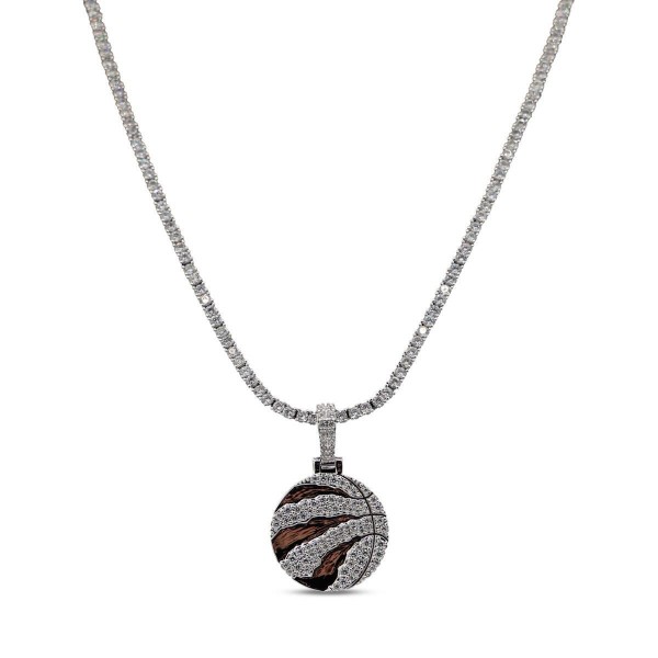 Toronto Raptors GLD 14K White Gold Logo Pendant & 20 Tennis Chain