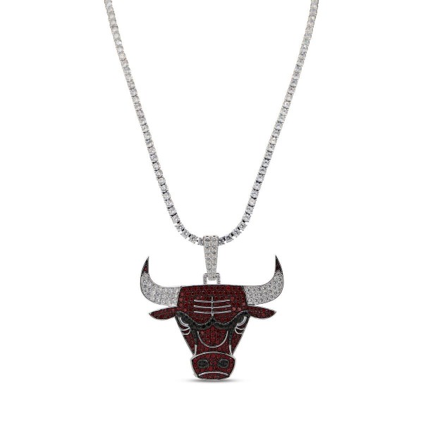 Chicago Bulls GLD 14K White Gold Logo Pendant & 20 Tennis Chain