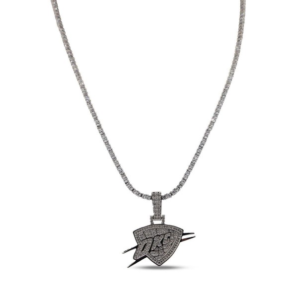 Oklahoma City Thunder GLD 14K White Gold Logo Pendant & 20 Tennis Chain
