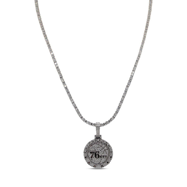 Philadelphia 76ers GLD 14K White Gold Logo Pendant & 20 Tennis Chain