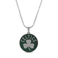 Boston Celtics GLD 14K White Gold Logo Pendant & 20 Tennis Chain