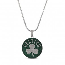 Boston Celtics GLD 14K White Gold Logo Pendant & 20 Tennis Chain