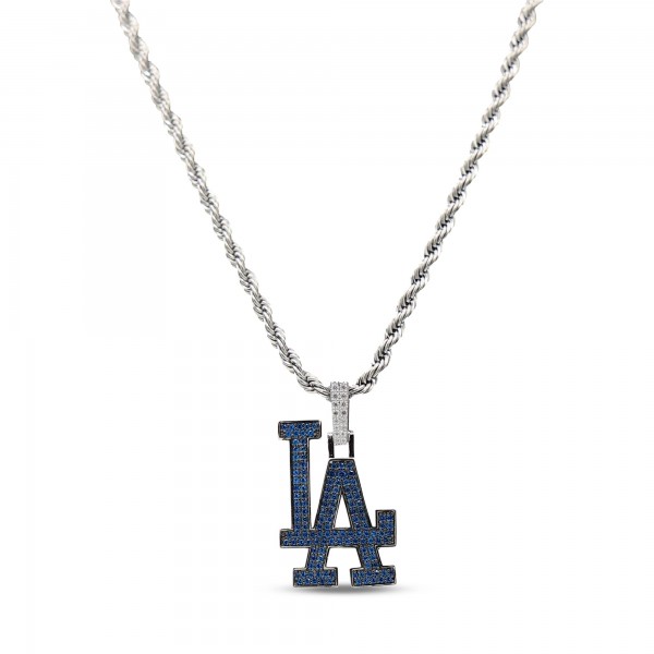 Los Angeles Dodgers GLD 14K White Gold Logo Pendant & 20 Rope Chain