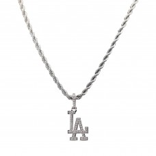Los Angeles Dodgers GLD 14K White Gold Logo Pendant & 20 Rope Chain