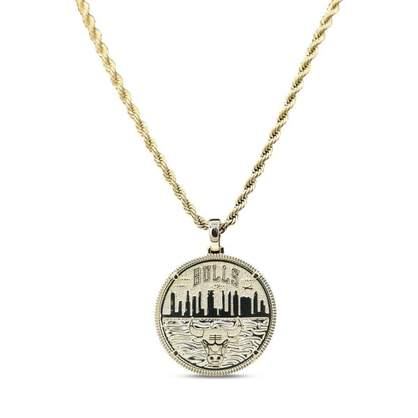 Chicago Bulls GLD 18K Yellow Gold Logo Pendant & 20 Rope Chain