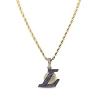 Los Angeles Lakers GLD 18K Yellow Gold Logo Pendant & 20 Rope Chain