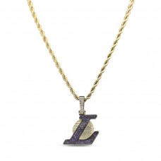 Los Angeles Lakers GLD 18K Yellow Gold Logo Pendant & 20 Rope Chain