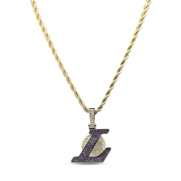 Los Angeles Lakers GLD 18K Yellow Gold Logo Pendant & 20 Rope Chain