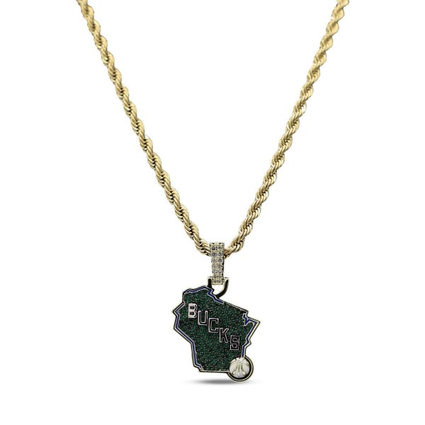 Milwaukee Bucks GLD 18K Yellow Gold Logo Pendant & 20 Rope Chain