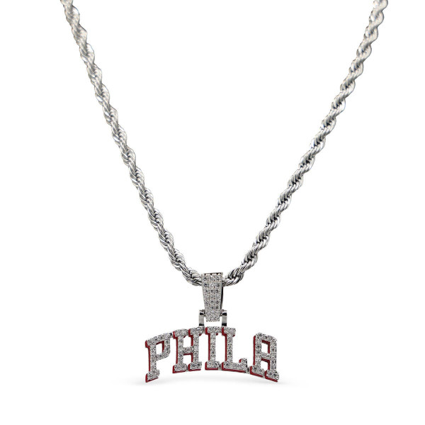 Philadelphia 76ers GLD 14K White Gold Logo Pendant & 20 Rope Chain