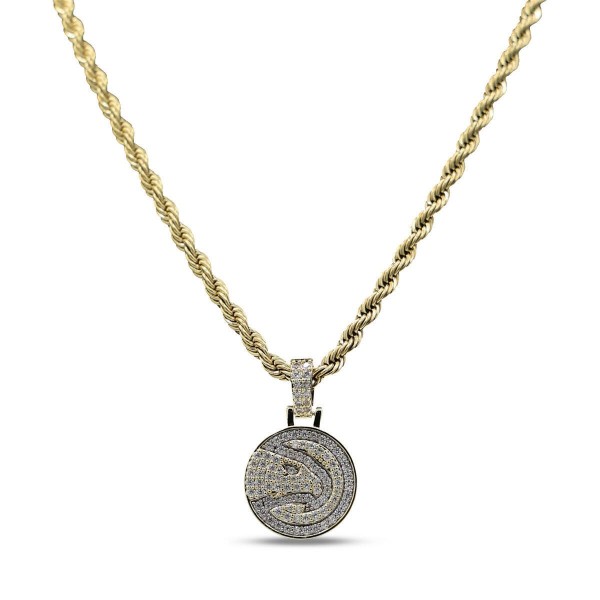 Atlanta Hawks GLD 18K Yellow Gold Logo Pendant & 20 Rope Chain