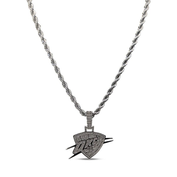 Oklahoma City Thunder GLD 14K White Gold Logo Pendant & 20 Rope Chain