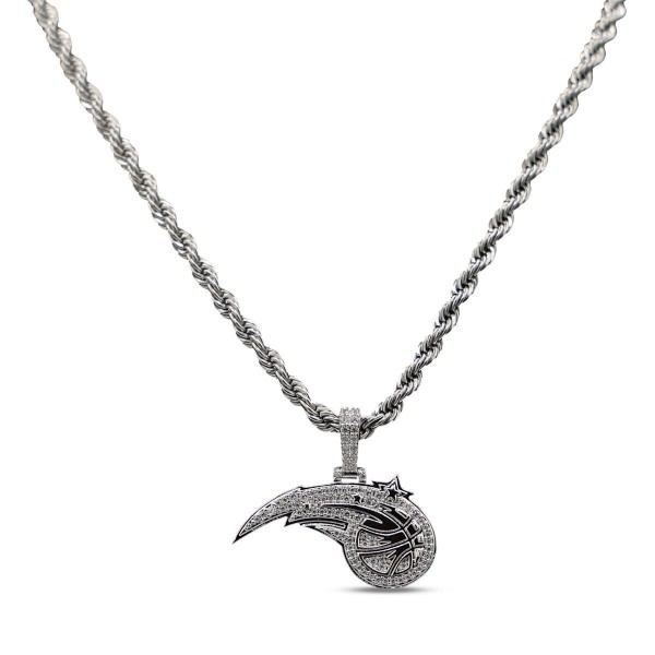 Orlando Magic GLD 14K White Gold Logo Pendant & 20 Rope Chain