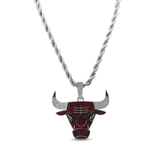 Chicago Bulls GLD 14K White Gold Logo Pendant & 20 Rope Chain