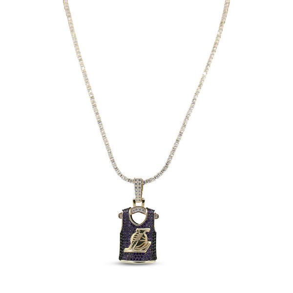 Los Angeles Lakers GLD 18K Yellow Gold Jersey Logo Pendant & 20 Tennis Chain