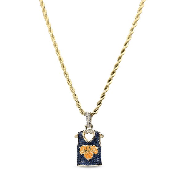 New York Knicks GLD 18K Yellow Gold Jersey Logo Pendant & 20 Rope Chain