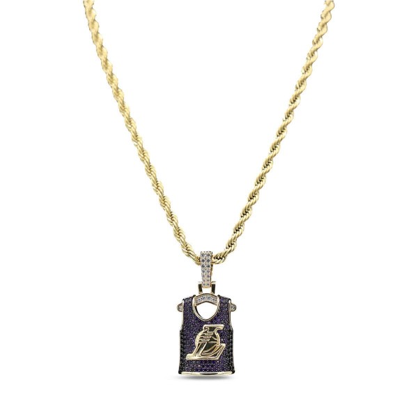 Los Angeles Lakers GLD 18K Yellow Gold Jersey Logo Pendant & 20 Rope Chain