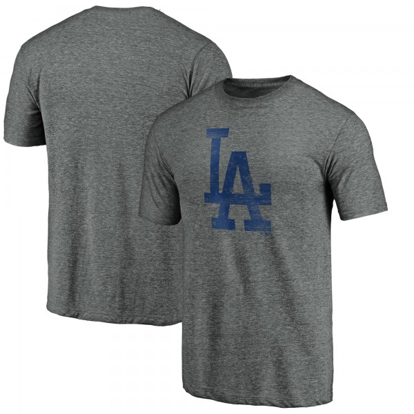 Los Angeles Dodgers Heather Gray Weathered Logo Tri-Blend T-Shirt