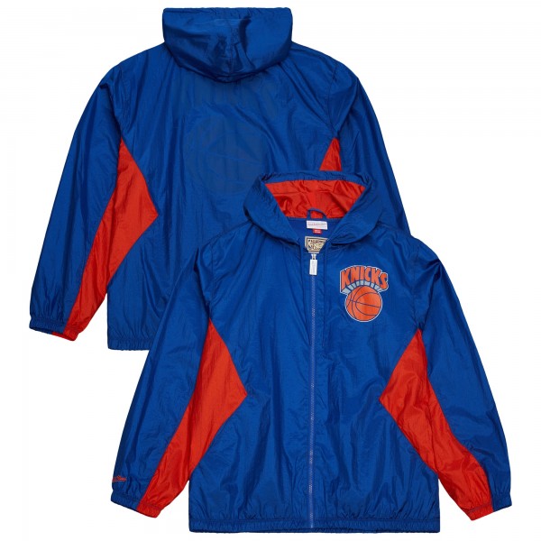 New York Knicks Mitchell & Ness Blue Playmaker Full-Zip Hooded Windbreaker Jacket