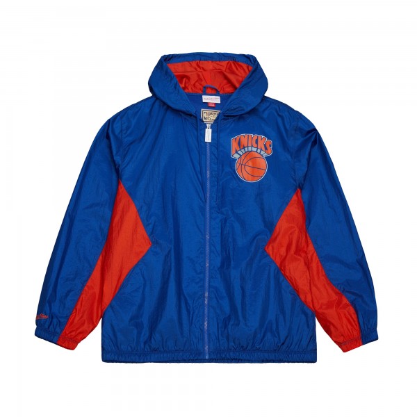 New York Knicks Mitchell & Ness Blue Playmaker Full-Zip Hooded Windbreaker Jacket