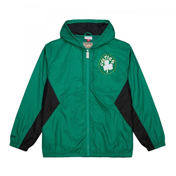 Boston Celtics Mitchell & Ness Kelly Green Playmaker Full-Zip Hooded Windbreaker Jacket