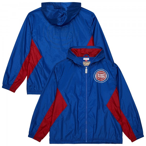 Detroit Pistons Mitchell & Ness Blue Playmaker Full-Zip Hooded Windbreaker Jacket