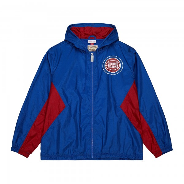 Detroit Pistons Mitchell & Ness Blue Playmaker Full-Zip Hooded Windbreaker Jacket