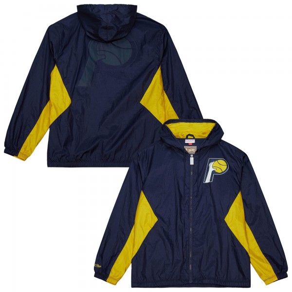 Indiana Pacers Mitchell & Ness Navy Playmaker Full-Zip Hooded Windbreaker Jacket