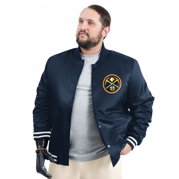 Denver Nuggets G-III Sports by Carl Banks Navy Adaptive Bold Logo Satin Varsity Jacket