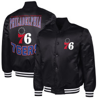 Куртка Philadelphia 76ers G-III Sports by Carl Banks Black Adaptive Bold Logo Satin Varsity