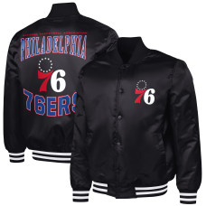 Куртка Philadelphia 76ers G-III Sports by Carl Banks Black Adaptive Bold Logo Satin Varsity