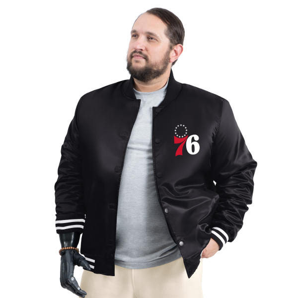 Куртка Philadelphia 76ers G-III Sports by Carl Banks Black Adaptive Bold Logo Satin Varsity