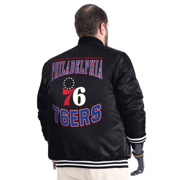 Куртка Philadelphia 76ers G-III Sports by Carl Banks Black Adaptive Bold Logo Satin Varsity