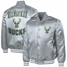 Milwaukee Bucks G-III Sports by Carl Banks Gray Adaptive Bold Logo Satin Varsity Jacket