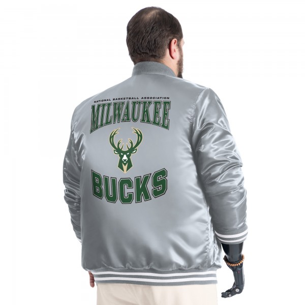 Milwaukee Bucks G-III Sports by Carl Banks Gray Adaptive Bold Logo Satin Varsity Jacket