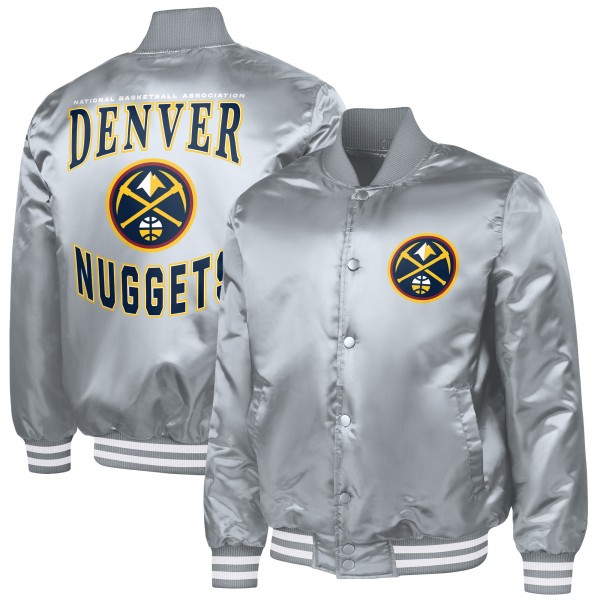 Denver Nuggets G-III Sports by Carl Banks Gray Adaptive Bold Logo Satin Varsity Jacket