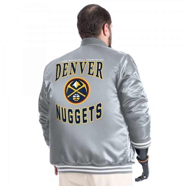 Denver Nuggets G-III Sports by Carl Banks Gray Adaptive Bold Logo Satin Varsity Jacket