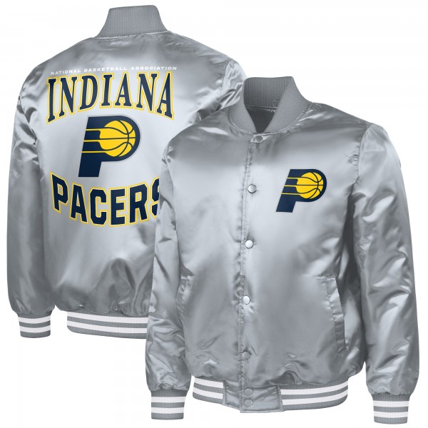 Indiana Pacers G-III Sports by Carl Banks Gray Adaptive Bold Logo Satin Varsity Jacket