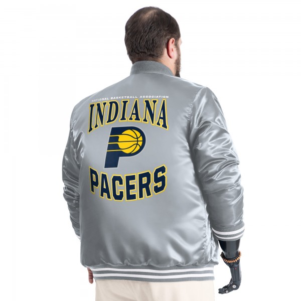 Indiana Pacers G-III Sports by Carl Banks Gray Adaptive Bold Logo Satin Varsity Jacket
