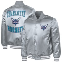 Charlotte Hornets G-III Sports by Carl Banks Gray Adaptive Bold Logo Satin Varsity Jacket