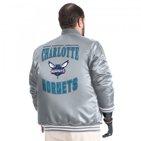 Charlotte Hornets G-III Sports by Carl Banks Gray Adaptive Bold Logo Satin Varsity Jacket