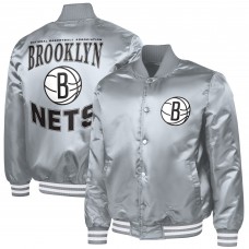 Brooklyn Nets G-III Sports by Carl Banks Gray Adaptive Bold Logo Satin Varsity Jacket
