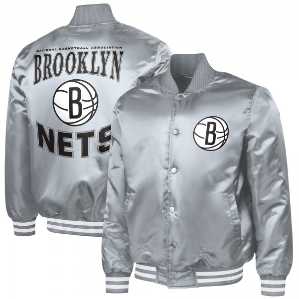 Brooklyn Nets G-III Sports by Carl Banks Gray Adaptive Bold Logo Satin Varsity Jacket